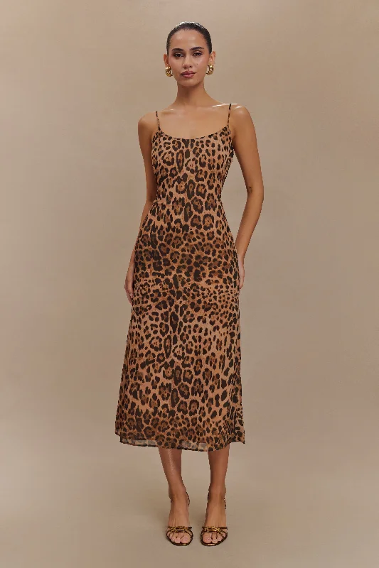 High - low midi dresses with geometric patterns for a modern party Leanne Chiffon Midi Dress - Leopard Print High - low midi dresses with geometric patterns for a modern party Leanne Chiffon Midi Dress - Leopard Print