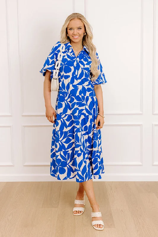 Midi dresses with animal prints for a bold and confident appearance Floating On Cloud Nine Midi Dress in Royal Blue