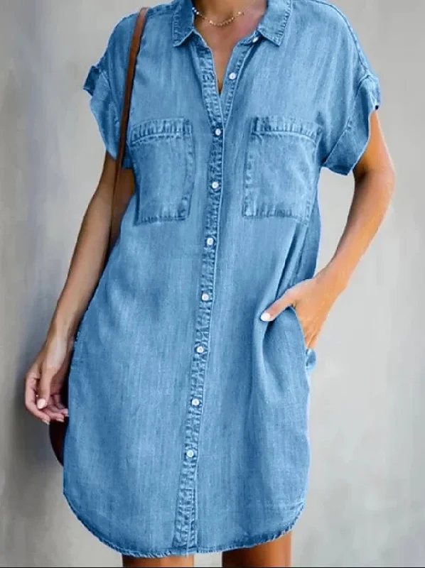 Mini dresses with wrap - around styles Ginnie Pintuck Button Down Shirt Dress - Blue