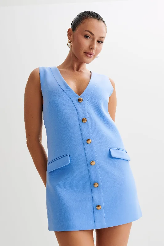Printed mini dresses for a casual day out Florentina Sleeveless Suiting Mini Dress - Iris Blue