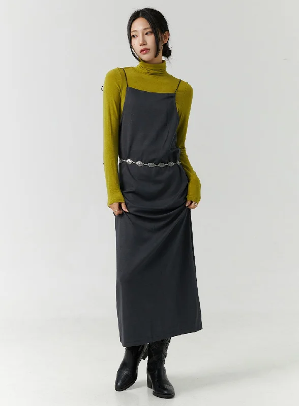 Midi dresses with ruffled bodices for a more pronounced feminine look Open Back Strap Sleeveless Maxi Dress CN328