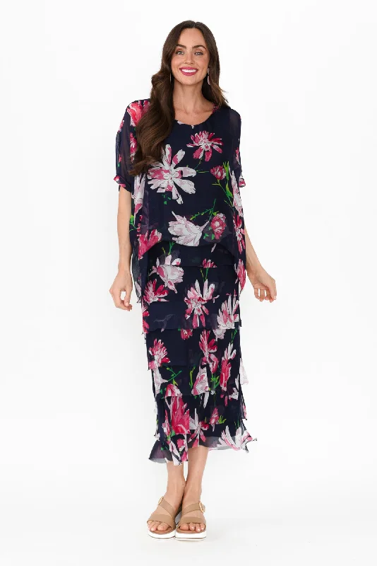 Midi dresses with halter necks for a stylish and comfortable option Katerina Navy Bloom Silk Overlay Maxi Dress Midi dresses with halter necks for a stylish and comfortable option Katerina Navy Bloom Silk Overlay Maxi Dress