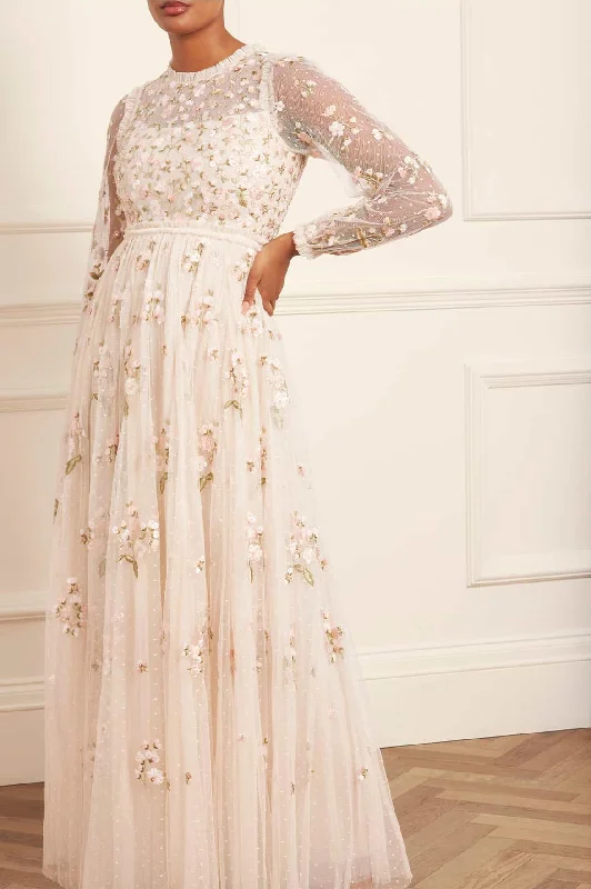 Midi dresses with lace - up fronts for a unique and adjustable style Posy Round Neck Gown
