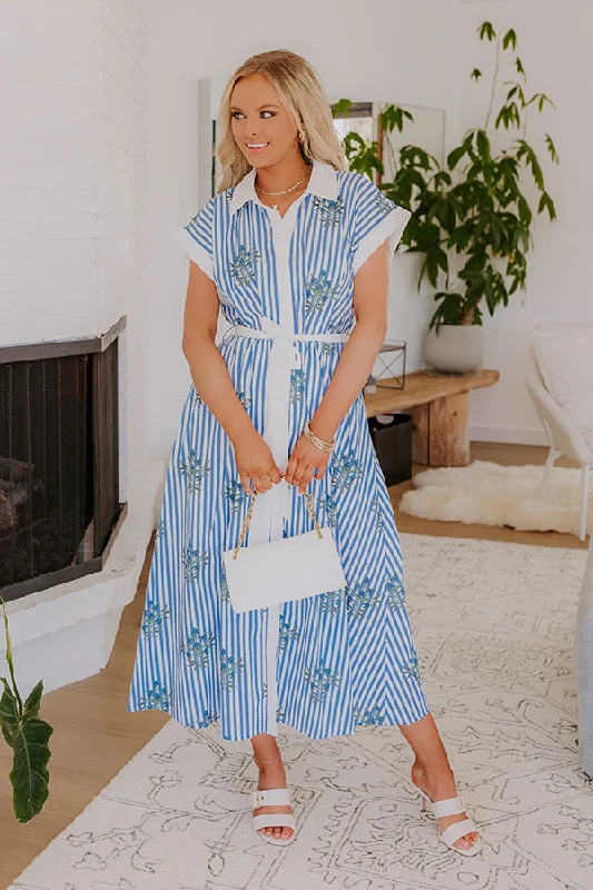 High - low midi dresses with geometric patterns for a modern party Eucalyptus Fields Button Down Midi Dress