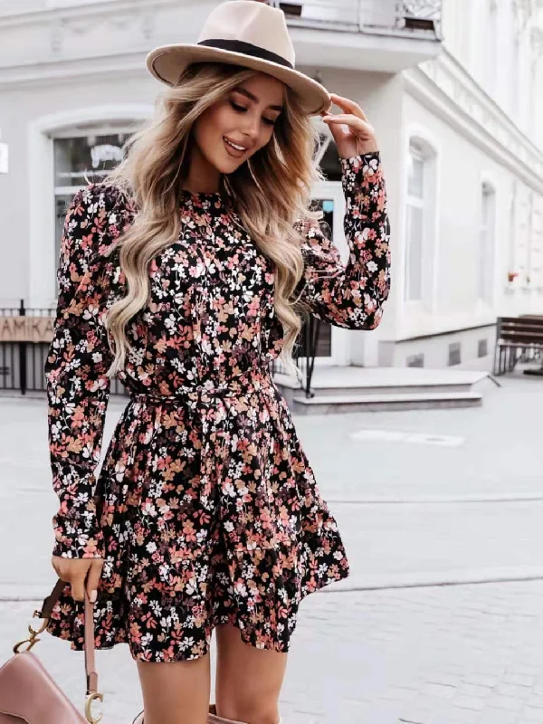 Mini dresses with cut - out details for a trendy look Foster Satin Floral Keyhole Dress Mini dresses with cut - out details for a trendy look Foster Satin Floral Keyhole Dress