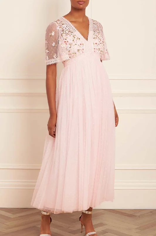 Midi dresses with button - front designs for a classic touch Garland Ribbon Bodice Ankle Gown Midi dresses with button - front designs for a classic touch Garland Ribbon Bodice Ankle Gown