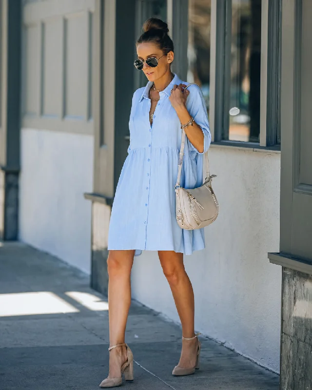 Mini dresses with empire waists for a flattering fit Hails Linen Blend Button Down Shirt Dress - Baby Blue
