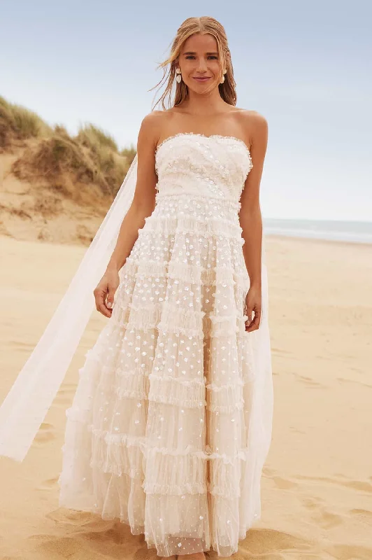 Midi dresses with button - front designs for a classic touch Dot Shimmer Tiered Strapless Ankle Gown