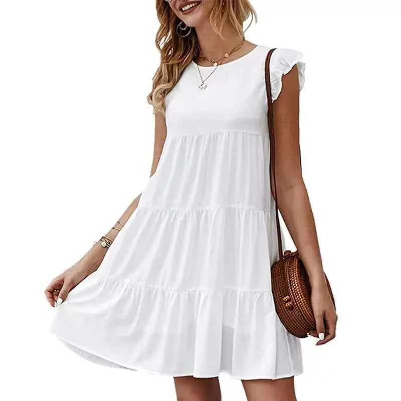 Mini dresses with tassel accents for a fun touch Good Karma Cotton Tiered Babydoll Tunic - White