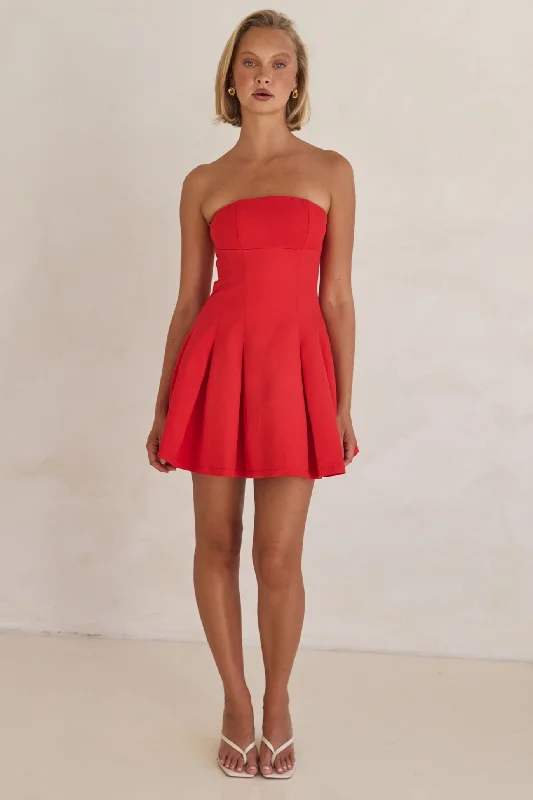 Mini dresses with geometric prints for a modern aesthetic Akane Mini Dress (Red)