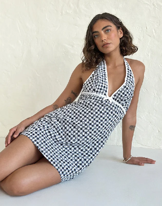 Plaid mini dresses for fall fashion Corla Mini Dress in Black Floral Gingham