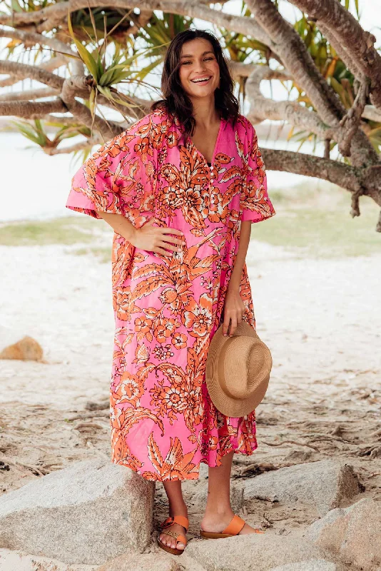 Midi dresses with cold - shoulder cutouts for a trendy style Tella Orange Garden Cotton Kaftan Midi dresses with cold - shoulder cutouts for a trendy style Tella Orange Garden Cotton Kaftan