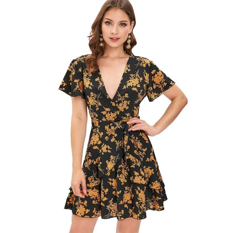 Plaid mini dresses for fall fashion Frosted Cranberry Floral Chiffon Babydoll Dress