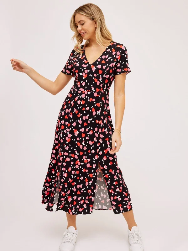 Midi dresses with button - down skirts for a unique and functional design Winnie V Neck Midi Dress / Abstract Heart