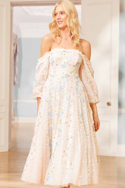 Midi dresses with ribbed textures for a unique and tactile appearance Confetti Gloss Off-Shoulder Ballerina Dress Midi dresses with ribbed textures for a unique and tactile appearance Confetti Gloss Off-Shoulder Ballerina Dress