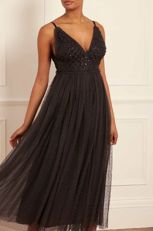 Midi dresses with off - the - shoulder necklines for a flirty look Heart Lattice Bodice Cami Ankle Gown