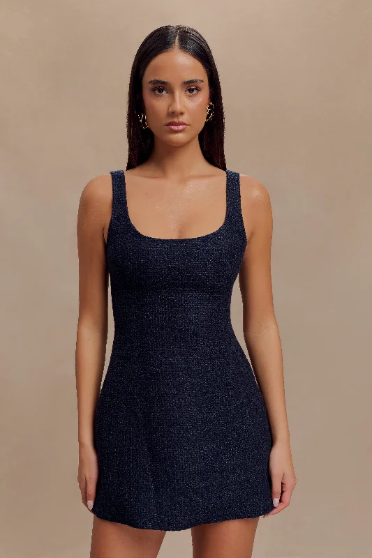 Mini dresses with polka dot patterns Beth Boucle Mini Dress - Navy