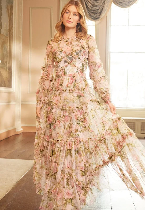 Midi dresses with polka dot prints for a playful summer outfit English Rose Diamond Ruffle Gown