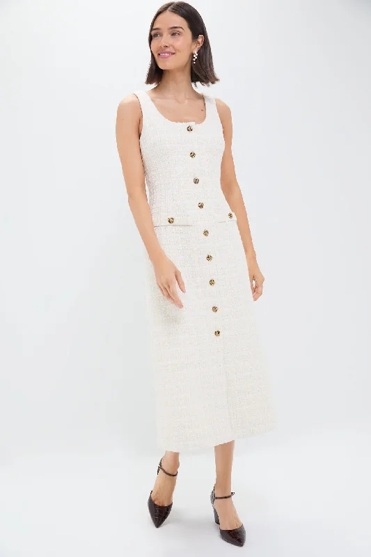 Midi dresses with keyhole backs for a flirty and unexpected detail Sleeveless Cream Tweed Ingrid Dress