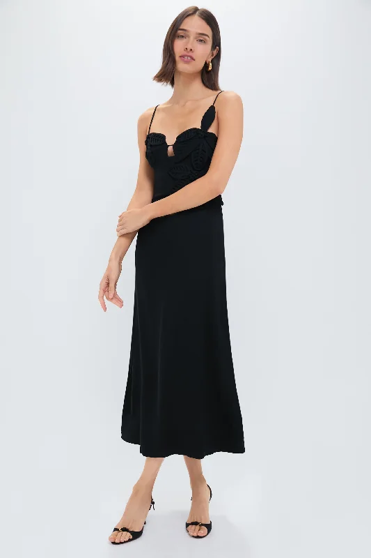 Midi dresses with belted waists to accentuate the figure Black Flowered Bust Midi Dress Midi dresses with belted waists to accentuate the figure Black Flowered Bust Midi Dress