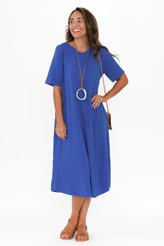 Midi dresses with tassel accents for a bohemian and free - spirited style Bronte Cobalt Cotton Tee Dress Midi dresses with tassel accents for a bohemian and free - spirited style Bronte Cobalt Cotton Tee Dress