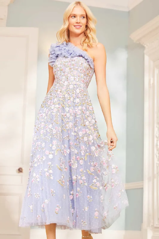 Midi dresses with tassel accents for a bohemian and free - spirited style Posy Pirouette One-Shoulder Ankle Gown