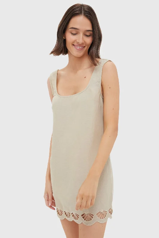 Midi dresses with off - the - shoulder necklines for a flirty look Jute Air Linen Scallop Mini Dress