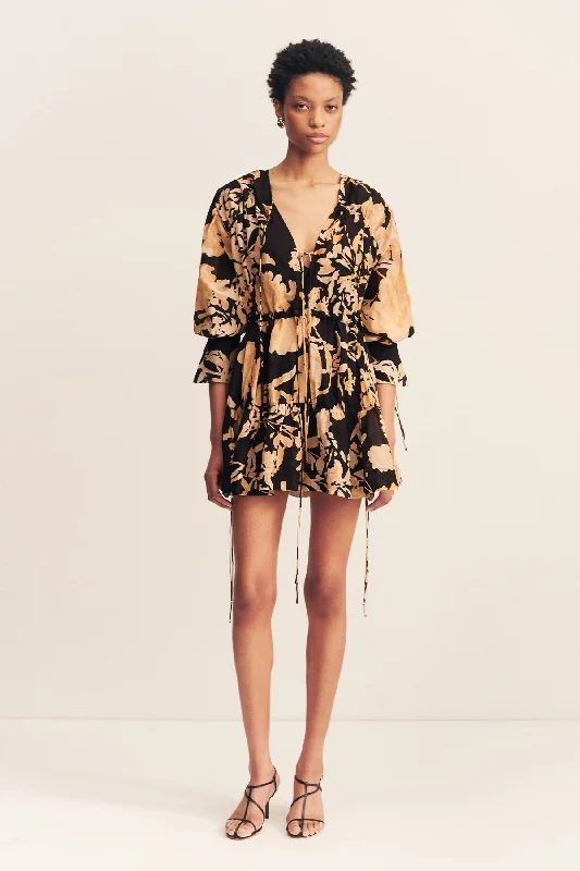 Mini dresses with side slits for a sexy appeal XENIA TIERED DRAWSTRING MINI DRESS