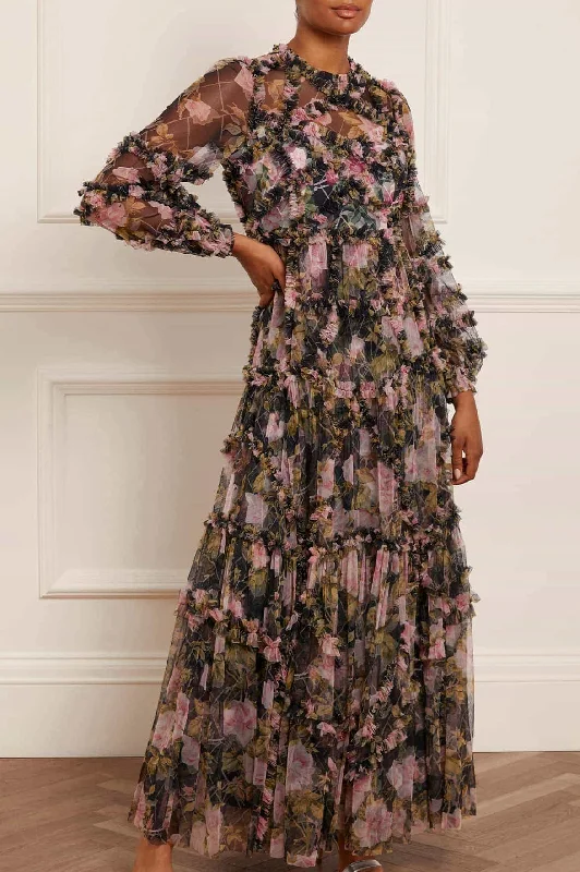 Midi dresses with ruffled sleeves for a more feminine and voluminous look English Rose Diamond Ruffle Gown Midi dresses with ruffled sleeves for a more feminine and voluminous look English Rose Diamond Ruffle Gown