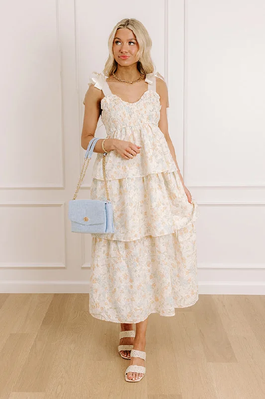 Maxi - inspired midi dresses with flowing fabrics for a beachy vibe Whimsical Wonders Embroidered Tiered Midi Dress