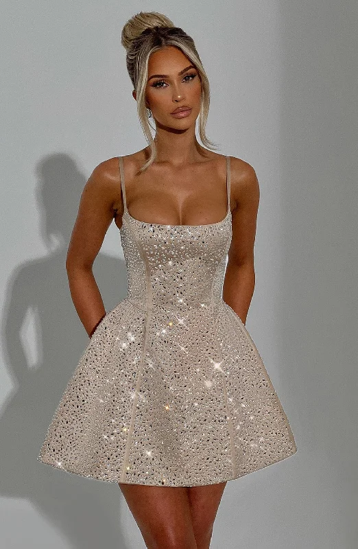 Mini dresses with embroidered details for a unique touch Angelique Mini Dress - Champagne