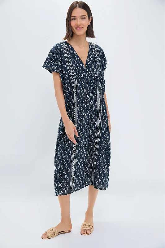 Midi dresses with puff sleeves for a vintage - inspired look Exclusive Marguerite Blue 2 Francina Caftan