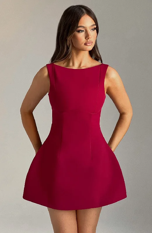 Plaid mini dresses for fall fashion Alana Mini Dress - Wine