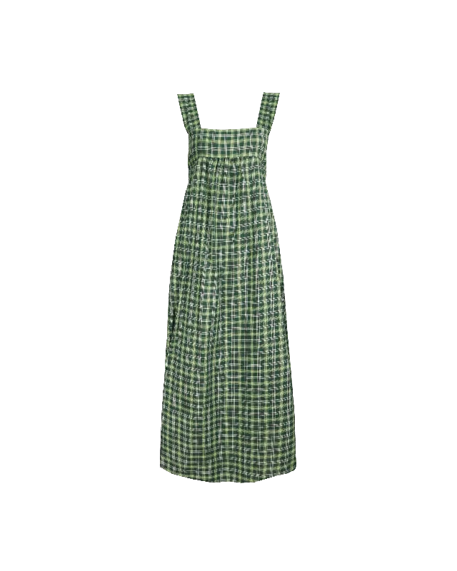 Midi dresses with tassel accents for a bohemian and free - spirited style MARGIE TIE-BACK MAXI DRESS GREEN TARTAN Midi dresses with tassel accents for a bohemian and free - spirited style MARGIE TIE-BACK MAXI DRESS GREEN TARTAN