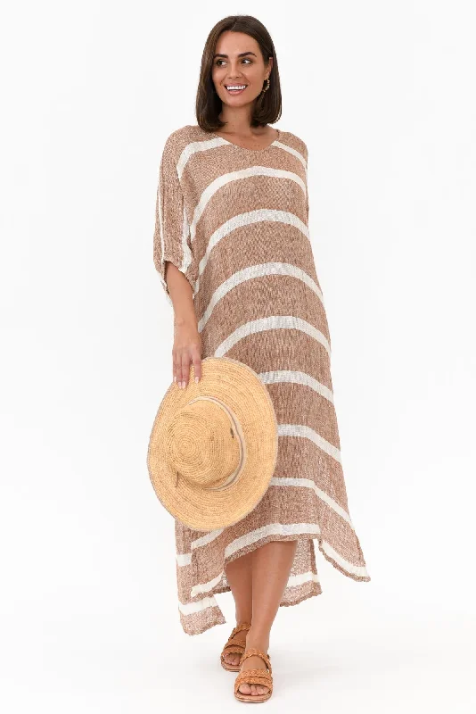 Midi dresses with wrap - around skirts for a customizable fit Marcel Rust Stripe Linen Dress