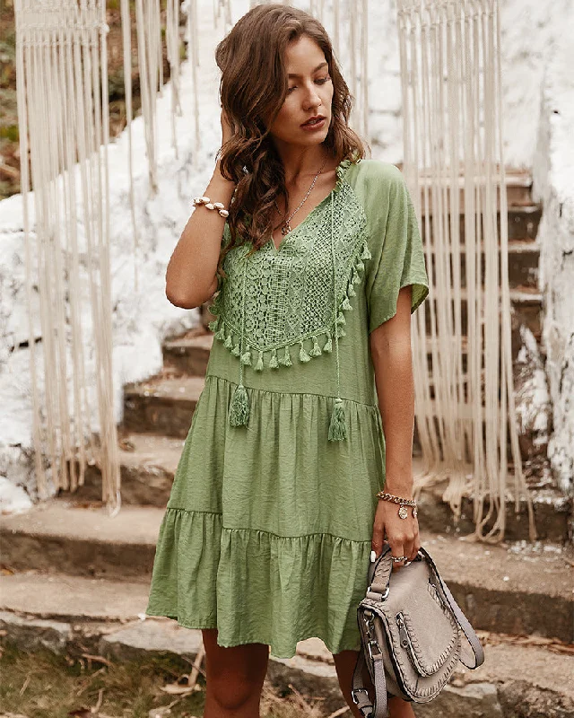 Mini dresses with pocket details for added functionality Good Karma Cotton Tiered Babydoll Tunic - Sage