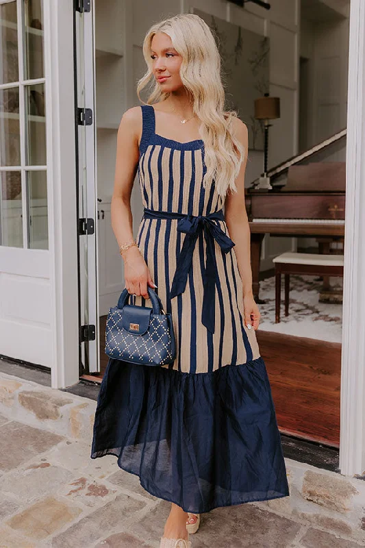 Midi dresses with ruched bodices for a feminine and fitted feel Havana Happy Hour Stripe Midi Dress