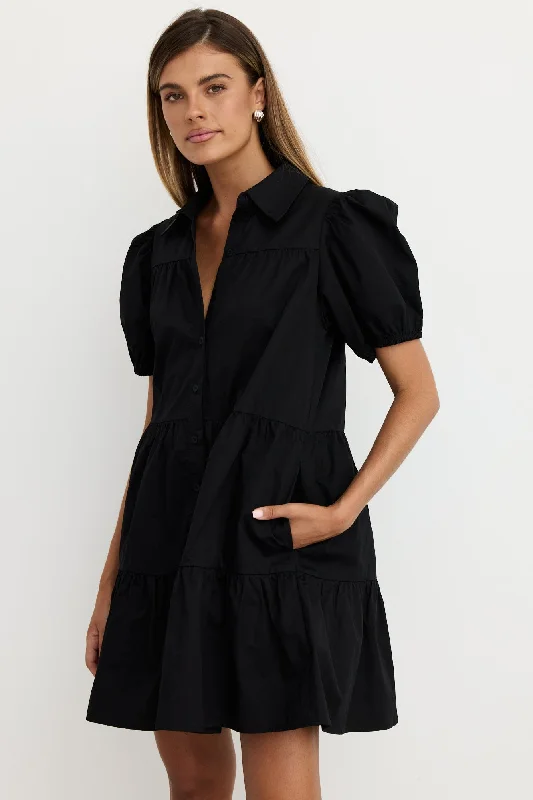 Linen mini dresses for a breathable summer option Irene Mini Dress (Black)