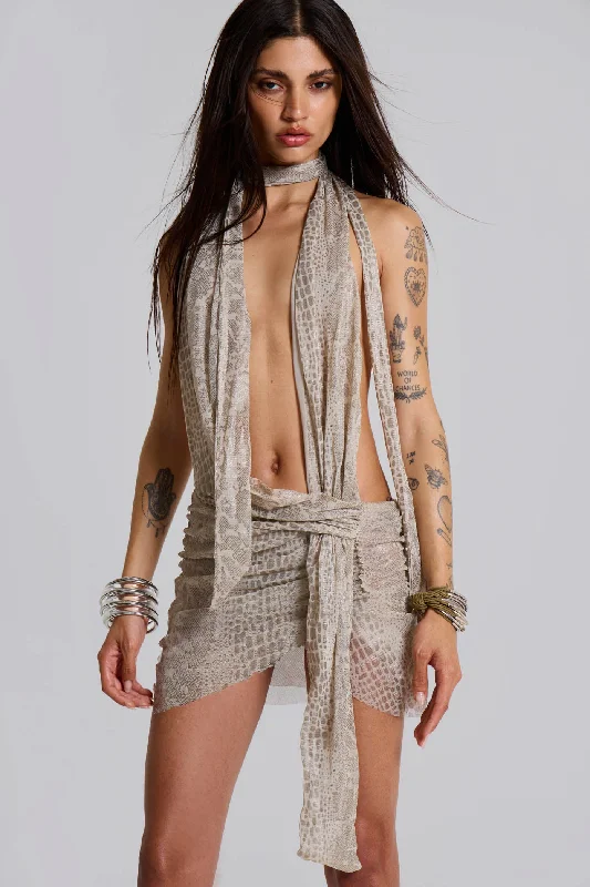 Mini dresses with polka dot patterns Spyro Snakeskin Plunge Mini Dress