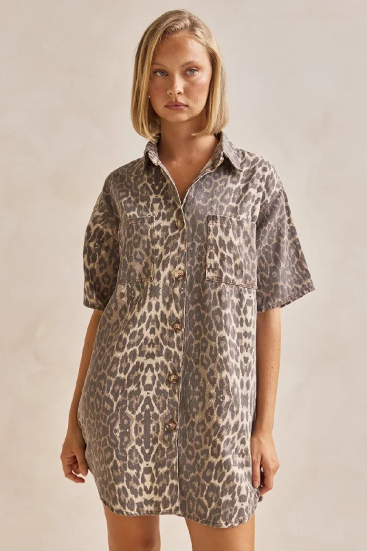 Mini dresses with ruched bodices for a feminine touch Romilda Dress (Leopard)