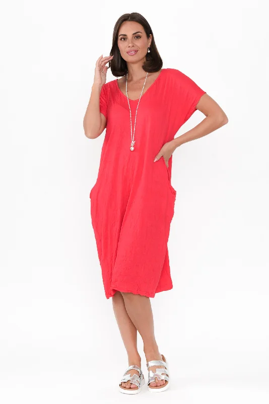 Midi dresses with pleated skirts for a timeless and elegant appeal Travel Berry Crinkle Cotton Dress