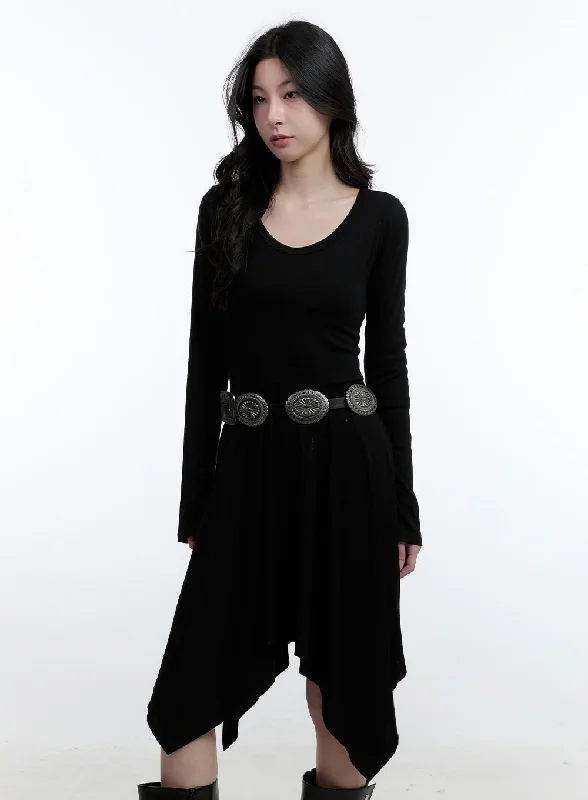Midi dresses with V - necklines for a flattering and elongating effect Flared Asymmetric Long Sleeve Midi Dress CJ522 Midi dresses with V - necklines for a flattering and elongating effect Flared Asymmetric Long Sleeve Midi Dress CJ522