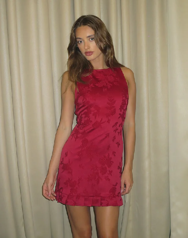 Mini dresses with criss - cross backs for a flirty look Benian Mini Dress in Satin Jacquard Red Mini dresses with criss - cross backs for a flirty look Benian Mini Dress in Satin Jacquard Red