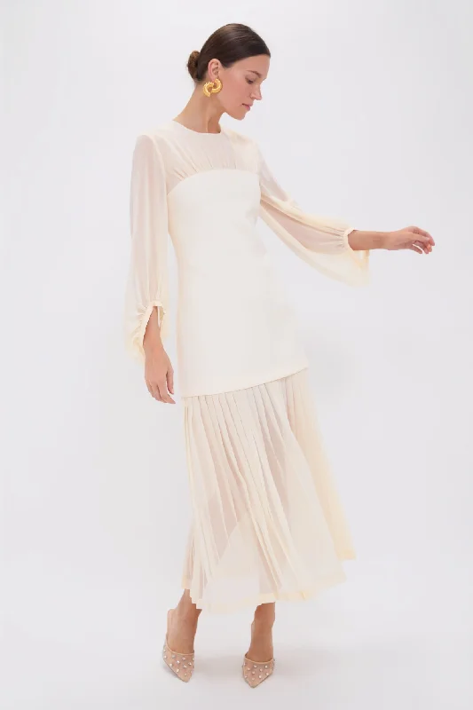 Midi dresses with ruched bodices for a feminine and fitted feel Ivory Pleated Lorraine Dress