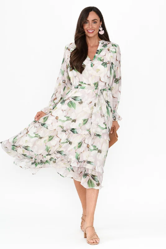 Midi dresses with halter necks for a stylish and comfortable option Frances White Floral Frill Dress
