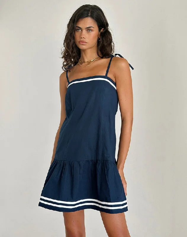 Mini dresses with pleated skirts for a classic look Rodha Cami Mini Dress in Poplin Navy Mini dresses with pleated skirts for a classic look Rodha Cami Mini Dress in Poplin Navy