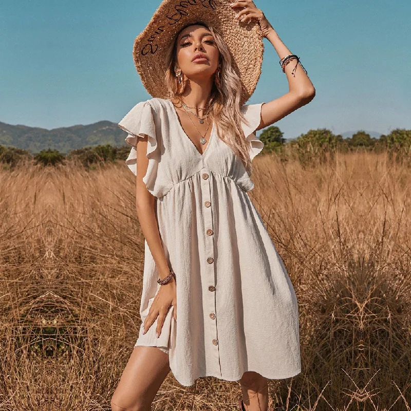 Mini dresses with pleated skirts for a classic look Ginnie Pintuck Button Down Shirt Dress - Off White