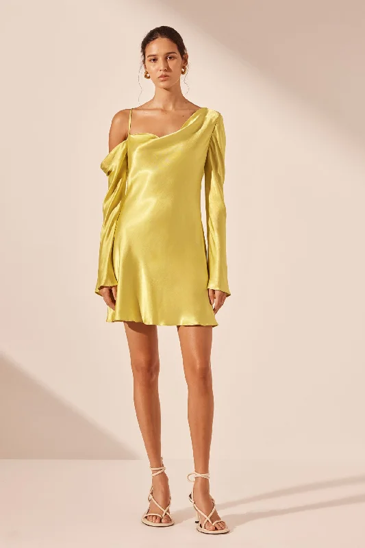 Mini dresses with button - down fronts SOFIA ASYMMETRICAL LONG SLEEVE MINI DRESS - LIME Mini dresses with button - down fronts SOFIA ASYMMETRICAL LONG SLEEVE MINI DRESS - LIME