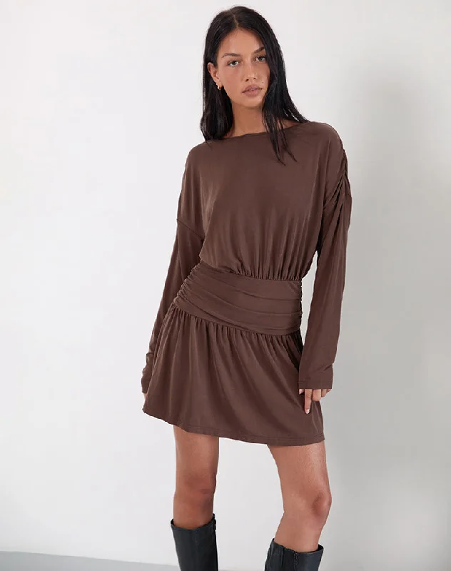 Mini dresses with ruched bodices for a feminine touch Sanuli Mini Dress In Bitter Chocolate