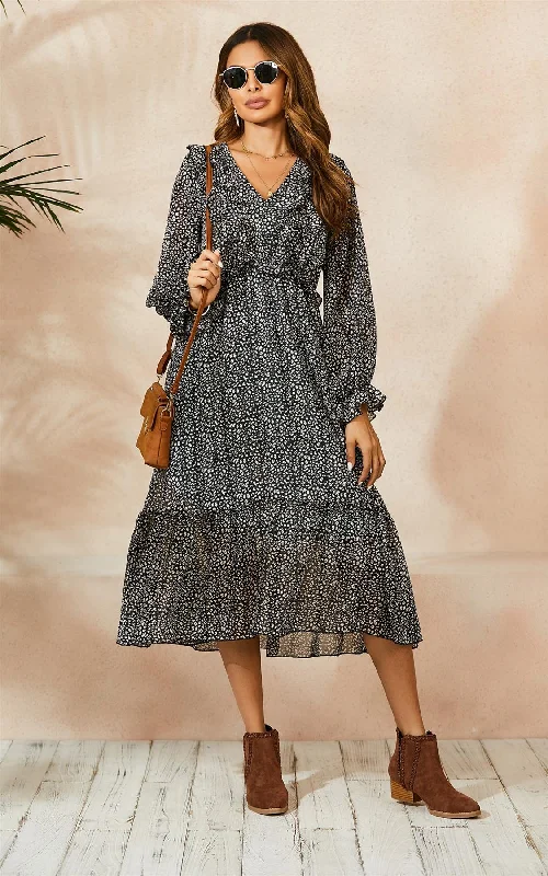 Midi dresses with mesh inserts for a trendy and breathable option Chiffon-Minikleid mit Rüschen und Leopardenmuster in Schwarz-Weiß Midi dresses with mesh inserts for a trendy and breathable option Chiffon-Minikleid mit Rüschen und Leopardenmuster in Schwarz-Weiß